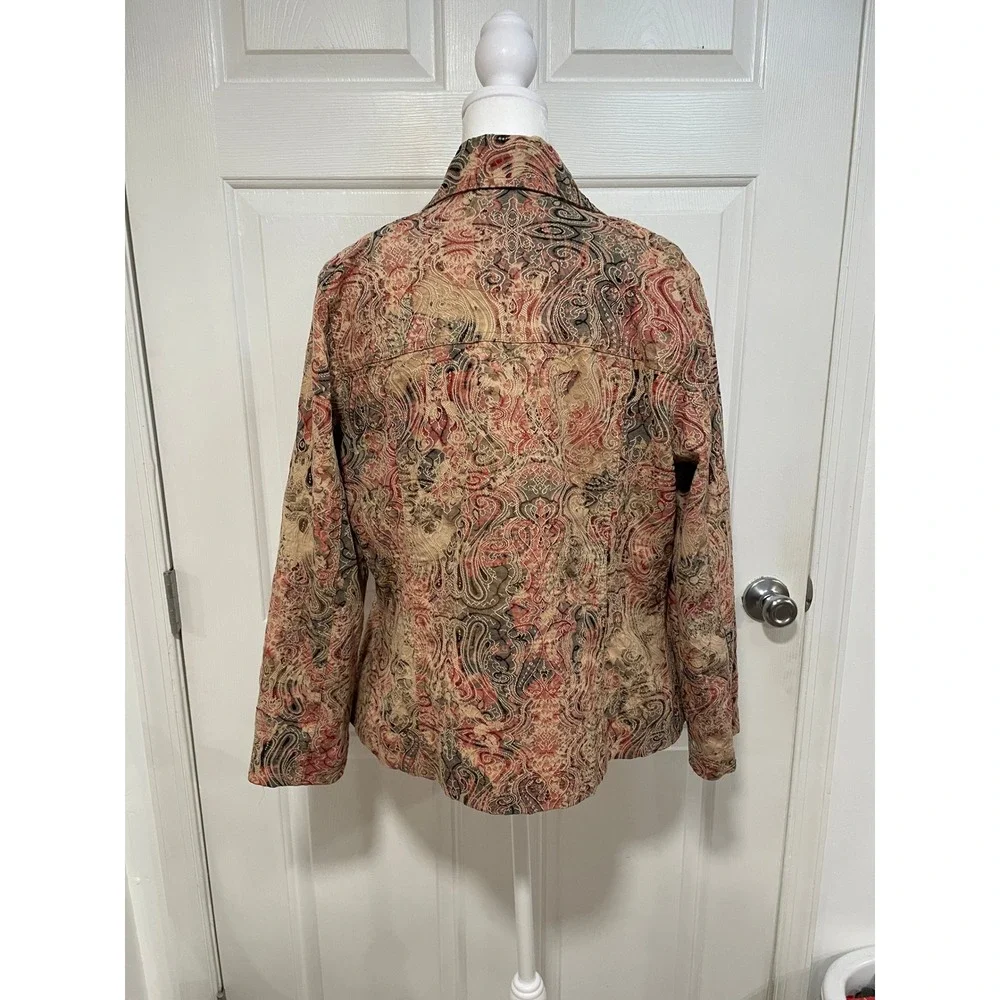 Analogy Paisley Print Embroidered Fitted Stretch Cotton Jacket Brown Tan Red‎ M - Picture 4 of 7